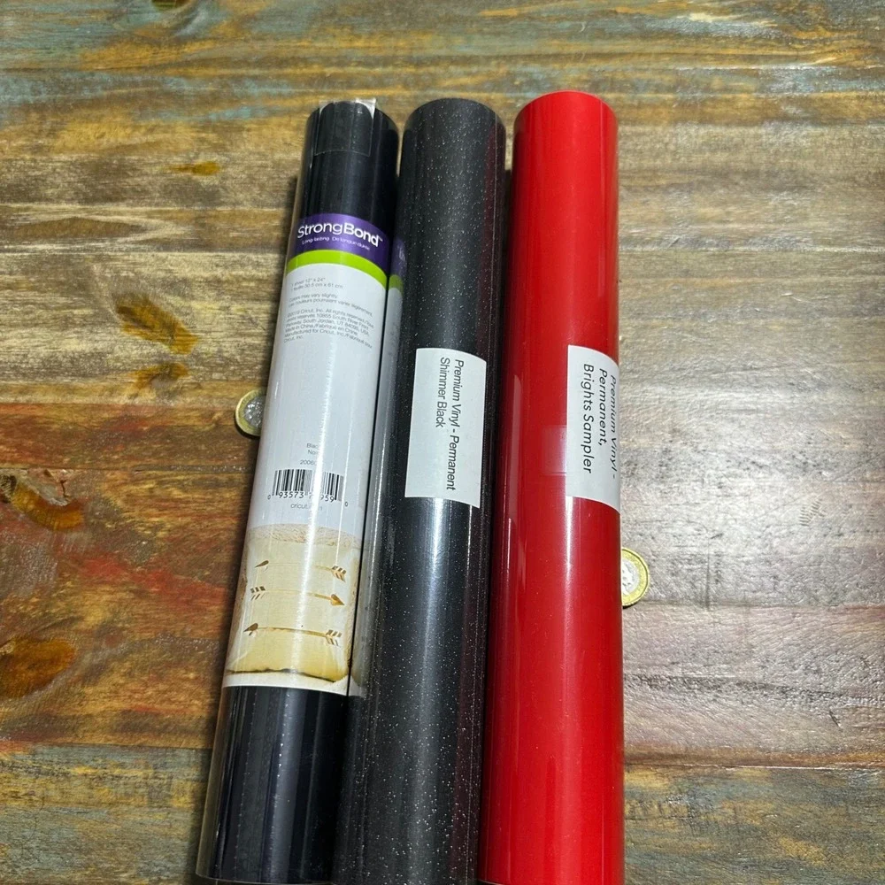 Cricut Foil Iron-On Black and Premium Permanent Vinyl Shimmer Black Red 3 Rolls